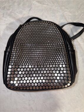 Steven Madden BSaint Black Silver Studded Backpack- Faux Leather Base